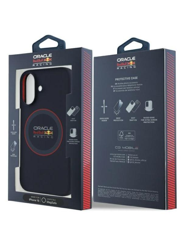 RED BULL futerał do IPHONE 16 kompatybilny z MagSafe RBHMP16S24SIILVR (Silicone red Ring) navy