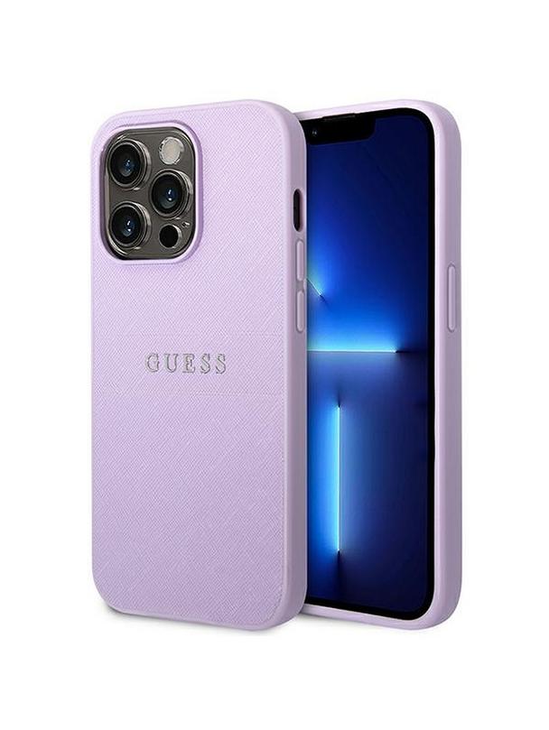 GUESS futerał do IPHONE 14 Pro GUHCP14LPSASBPU (Saffiano With Metal Logo) fioletowy