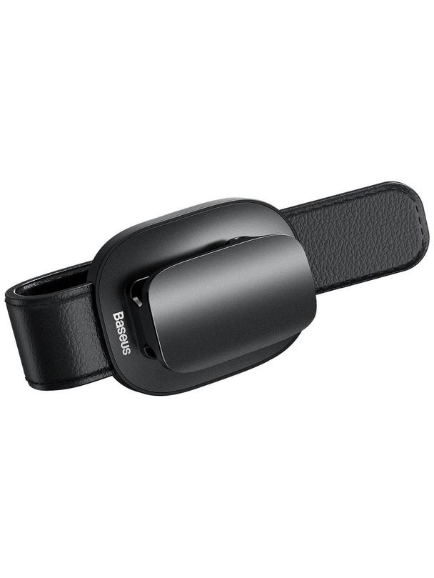 BASEUS uchwyt samochodowy na okulary klips skórzany Platinium Vehicle czarny ACYJN-B01