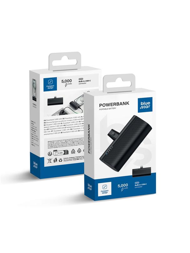Powerbank Blue Star W0556 2,1A 5000 mAh z wbudowanym złączem USB C czarny