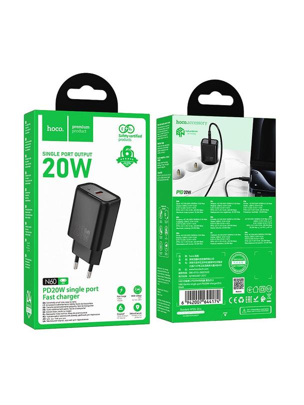 Ładowarka sieciowa do telefonu Hoco USB C QC PD 20W N60 czarna