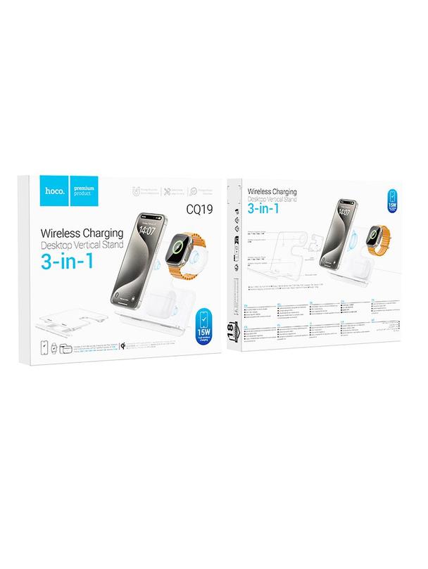 Ładowarka indukcyjna Hoco 3w1 15W zgodna z MagSafe i Apple Watch 15W CQ19 srebrna