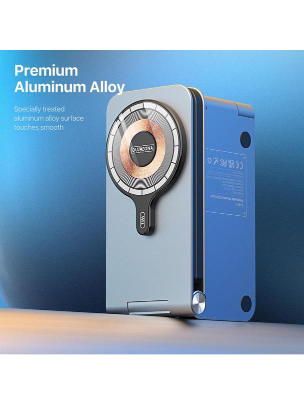 DUZZONA W22 - aluminiowa ładowarka indukcyjna, składana 3w1, kompatybilna z MagSafe 15W czarna