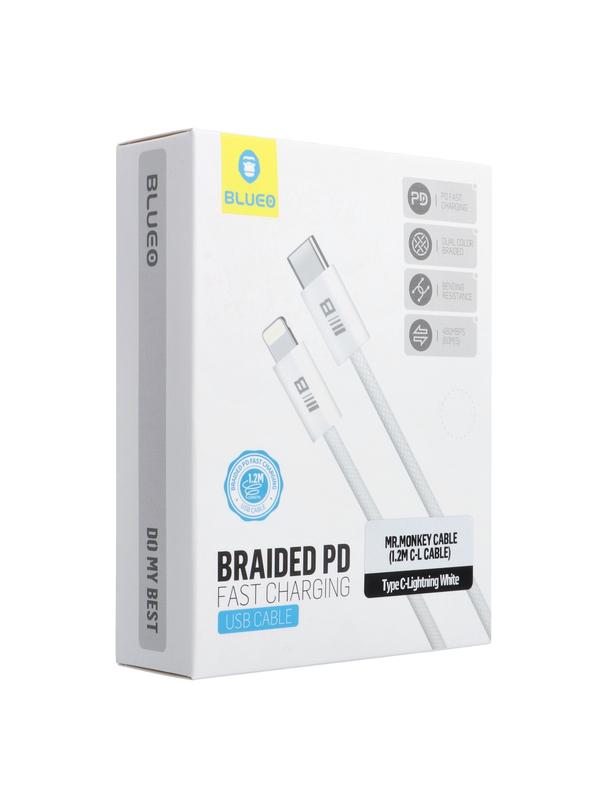 BLUEO kabel Typ C do Lightning QC4.0 60MB/S PD60W 1,2 m biały