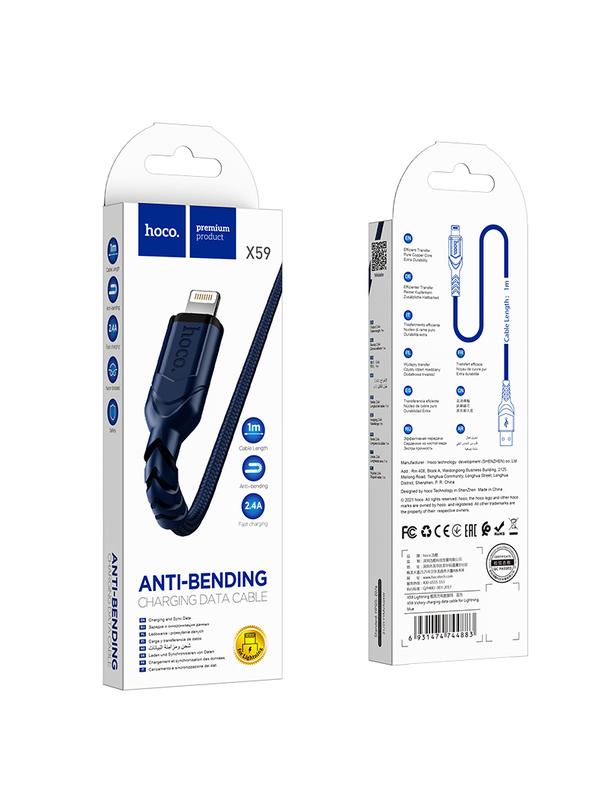 Kabel USB A do Lightning Hoco 2,4A 1 m X59 niebieski