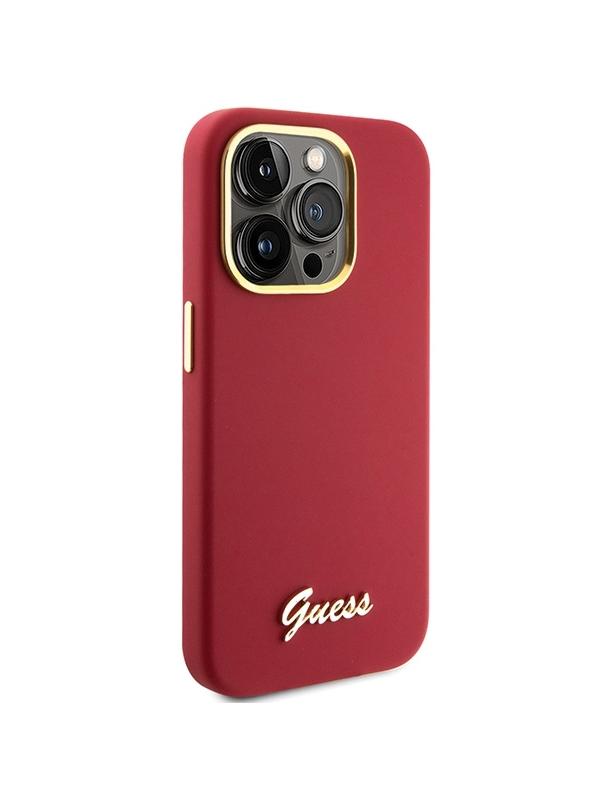 GUESS futerał do IPHONE 15 Pro GUHCP15LSMBSLM (Silicone Script Metal Logo & Frame) magenta