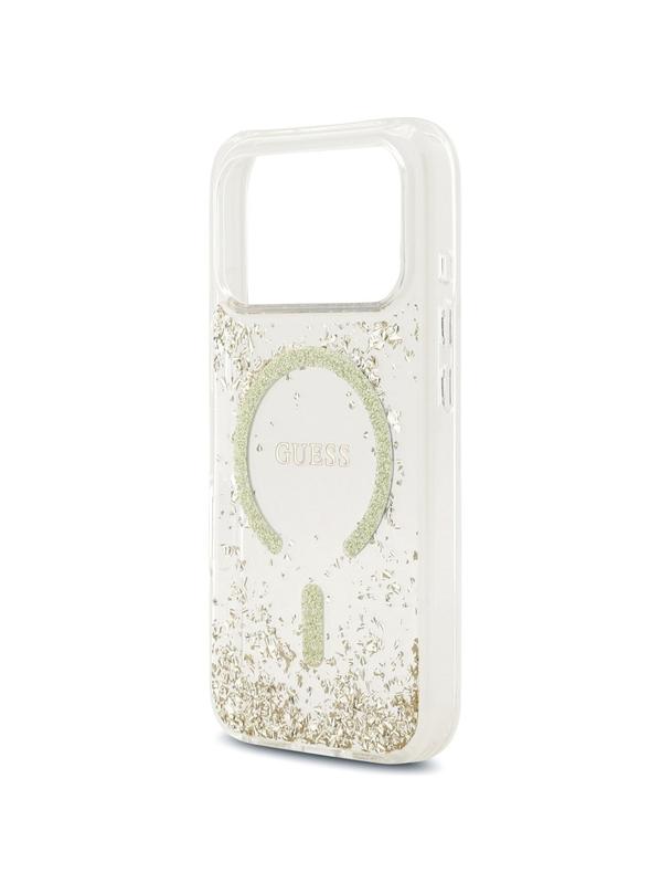 GUESS futerał do IPHONE 17 Pro kompatybilny z MagSafe GUHMP17LRGRGED (Resin Bottom Glitter) złoty