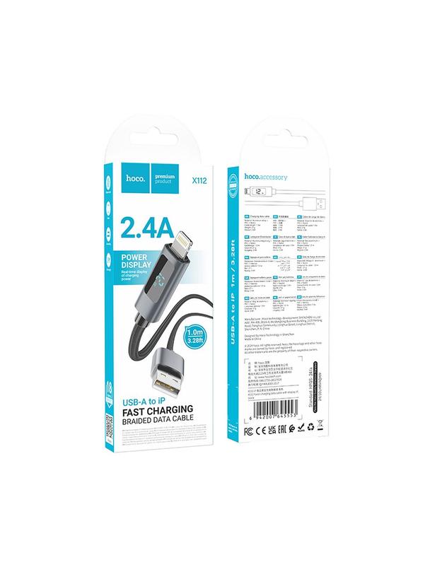 Kabel USB A do Lightning Hoco 2,4A z wyświetlaczem 1 m X112 czarny