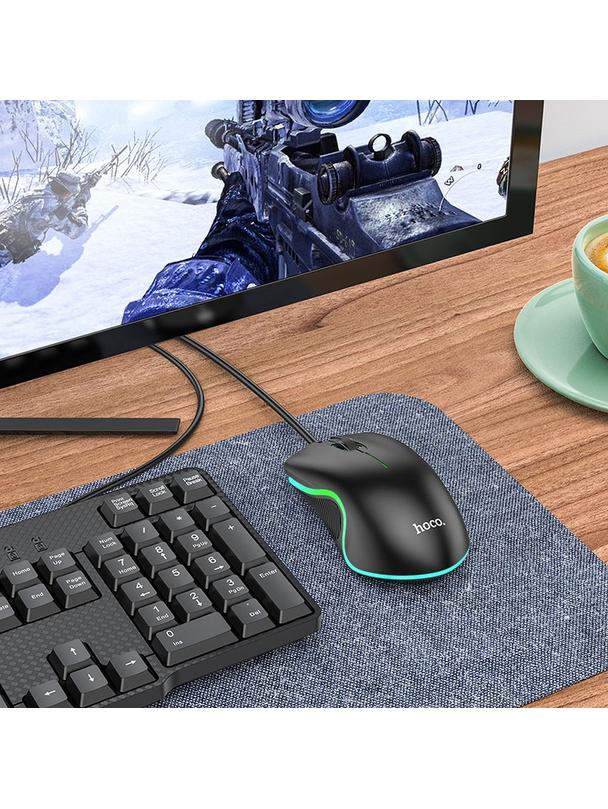 Myszka przewodowa Hoco USB A 1000 dpi z podświetleniem GM19 czarna