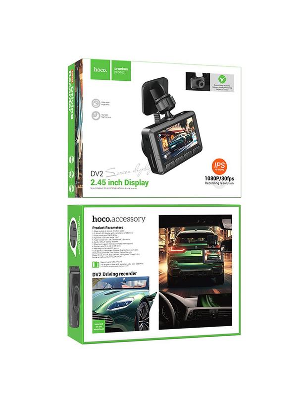 Kamera samochodowa Hoco z wyświetlaczem 2,45" 1080P/30fps DV2 czarna