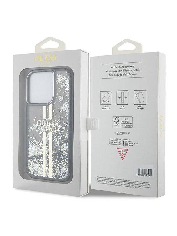 GUESS futerał do IPHONE 15 Pro Max GUHCP15XLFCSEGK (Liquid Glitter Gold Stripes) czarny