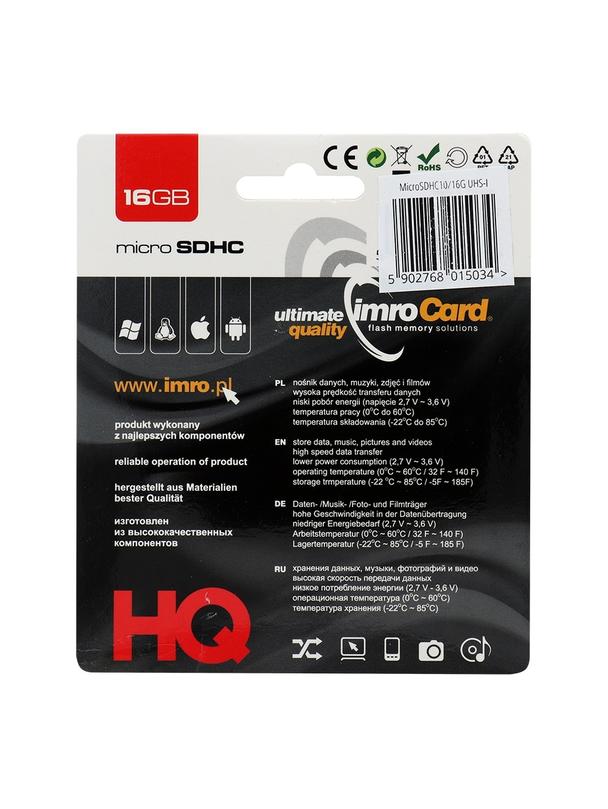 IMRO karta pamięci microSD 16GB 100MB/s class 10 UHS I