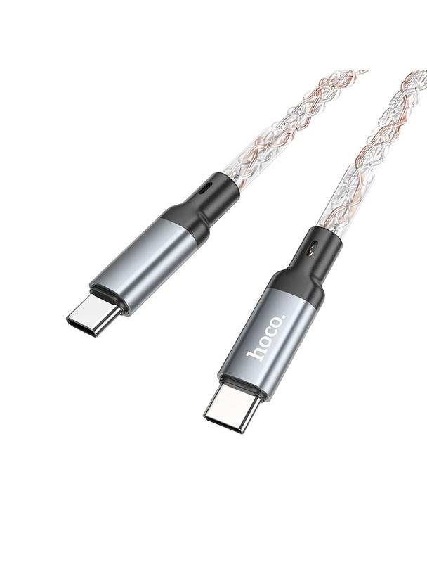 Kabel USB C do USB C Hoco 3A 60W LED 1 m U112 szary