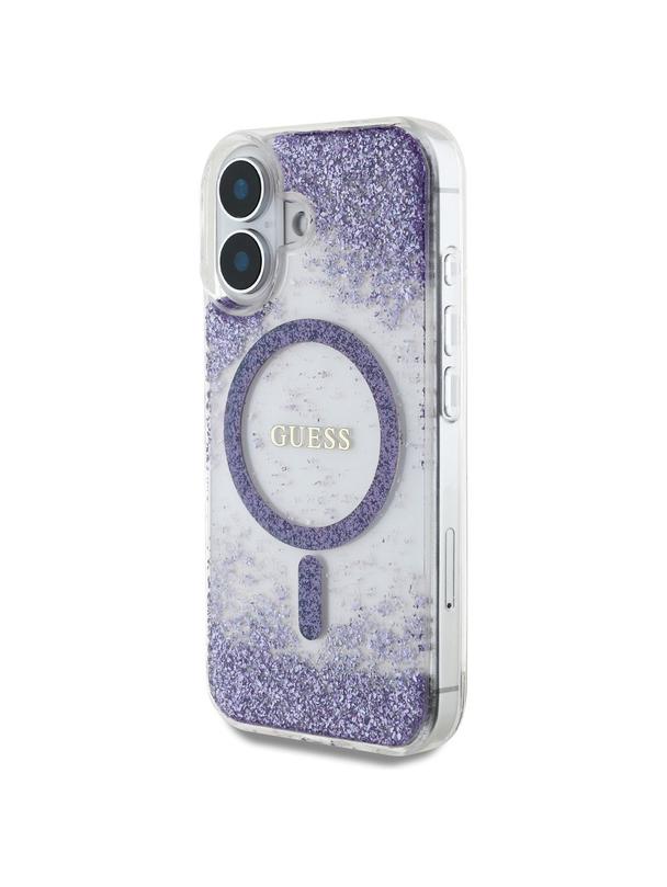 GUESS futerał do IPHONE 16 kompatybilny z MagSafe GUHMP16SRGRGEU (Resin Bottom Glitter) fioletowy