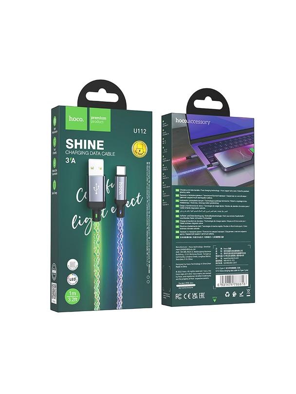 Kabel USB A do USB C Hoco 3A 1 m U112 szary