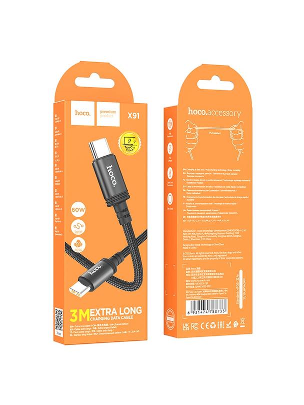 Kabel USB C do USB C Hoco PD 3A 60W 3 m X91 czarny
