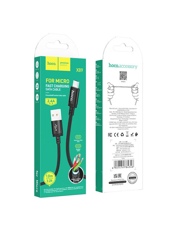 Kabel USB A do Micro USB Hoco 2,4A 1 m X89 czarny