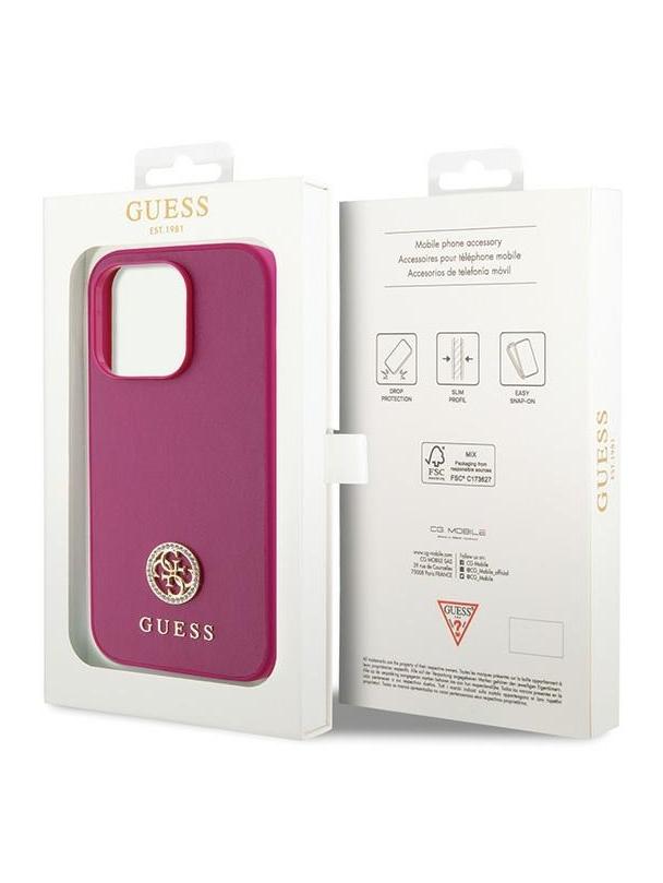 GUESS futerał do IPHONE 15 Pro GUHCP15LPS4DGPP (Strass Metal Logo) różowy