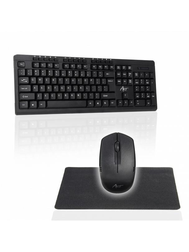 ART bezprzewodowy zestaw klawiatura QWERTY + myszka + podkładka 2,4G AK-48A czarny