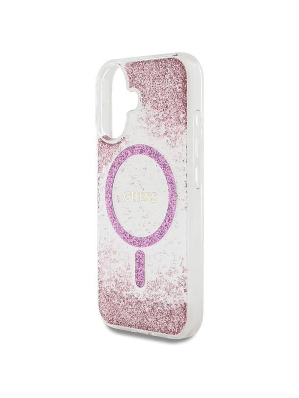GUESS futerał do IPHONE 16 kompatybilny z MagSafe GUHMP16SRGRGEP (Resin Bottom Glitter) różowy