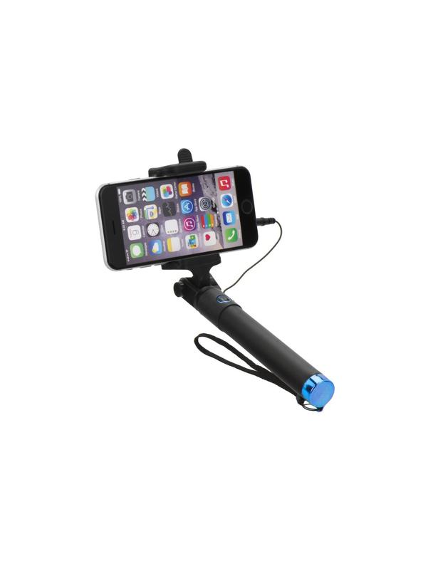 Uchwyt selfie z pilotem w rączce (przewód Jack 3,5 mm) niebieski