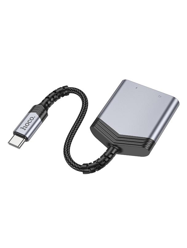 Adapter AUX 2w1 USB C do 2 x USB C Hoco 27W LS40 szary