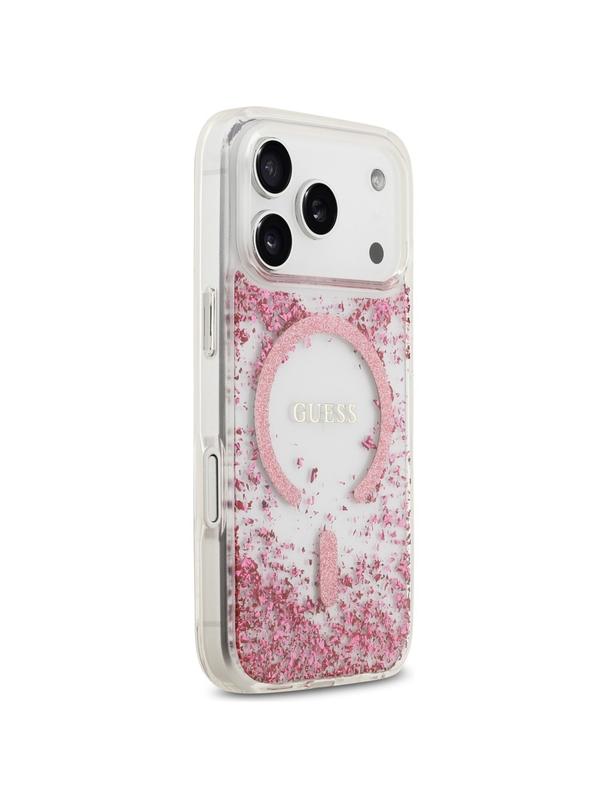 GUESS futerał do IPHONE 17 Pro kompatybilny z MagSafe GUHMP17LRGRGEP (Resin Bottom Glitter) różowy