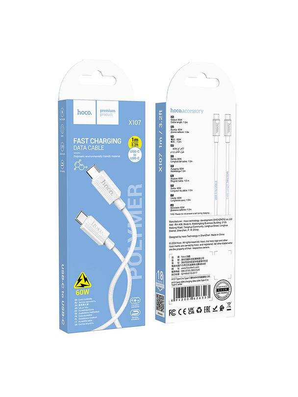 Kabel USB C do USB C Hoco 3A 60W 1 m X107 biały