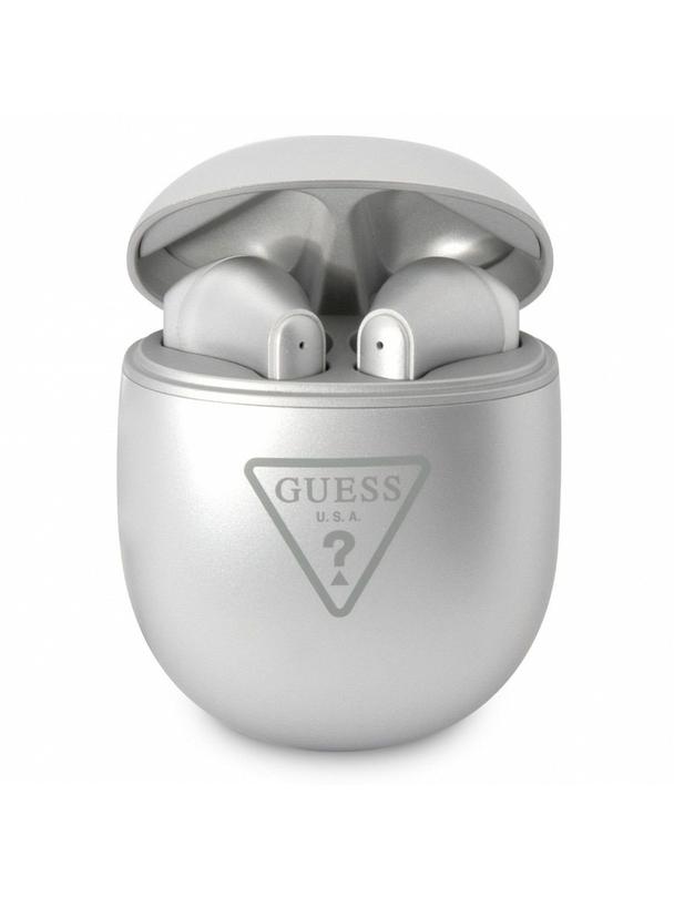 GUESS słuchawki bezprzewodowe bluetooth TWS + stacja dokująca GUTWST82TRS (Triangle Logo) srebrne