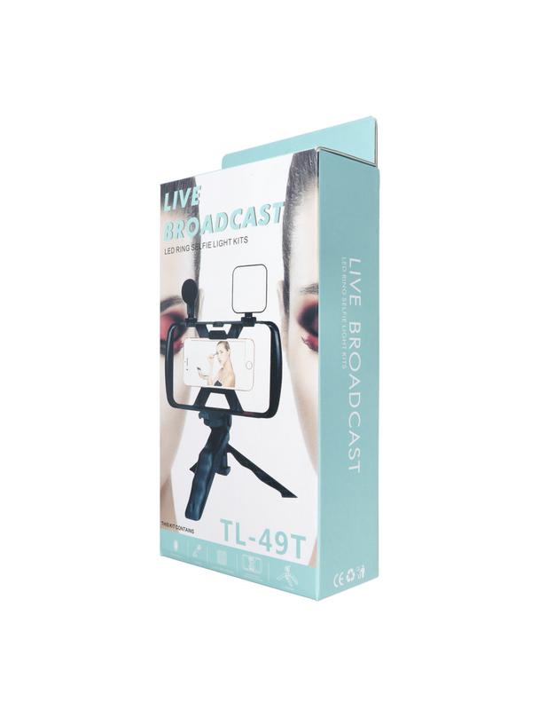 Uchwyt selfie z pilotem bezprzewodowym tripod z LED / mikrofonem do streamów TL-49T czarny