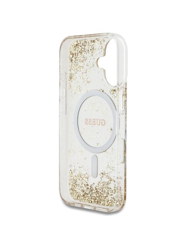 GUESS futerał do IPHONE 16 kompatybilny z MagSafe GUHMP16SRGRGED (Resin Bottom Glitter) złoty