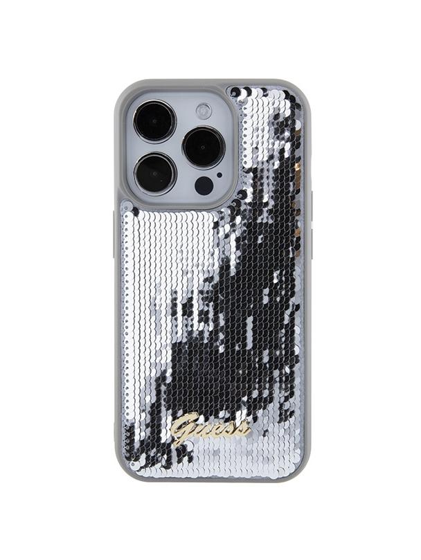GUESS futerał do IPHONE 15 Pro GUHCP15LPSFDGSS (Sequin Script Metal) srebrny