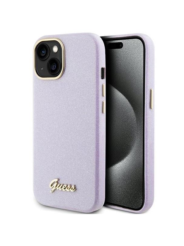 GUESS futerał do IPHONE 13 / 14 / 15 GUHCP15SPGMCSL (Glitter Glossy Script) liliowy