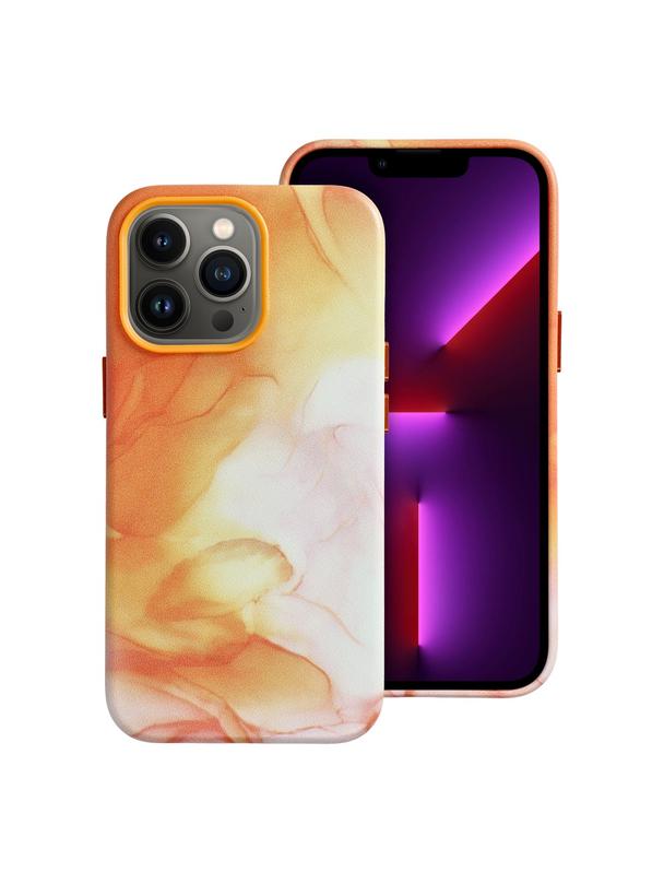 Futerał LEATHER MAG COVER kompatybilny z MagSafe do IPHONE 13 Pro orange splash