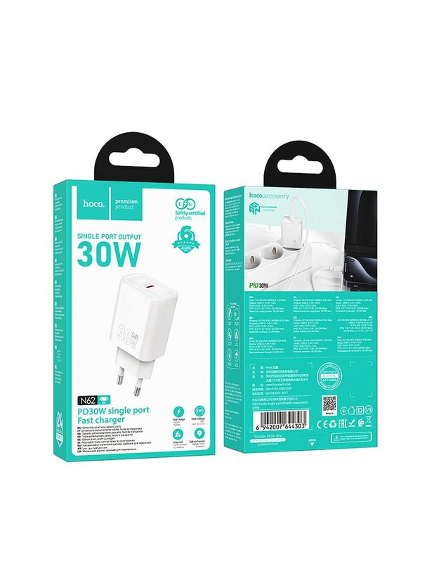 Ładowarka sieciowa do telefonu Hoco USB C QC PD 30W N62 biała