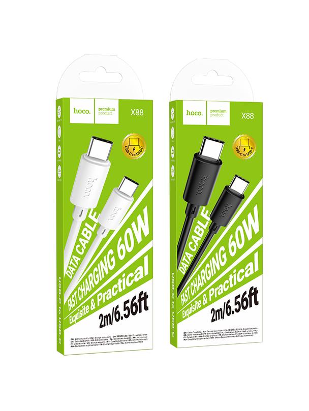 Kabel USB C do USB C Hoco 3A 60W 2 m X88 czarny