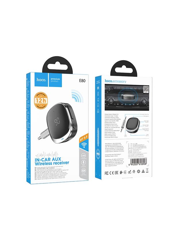 Adapter AUX bluetooth Jack 3,5 mm Hoco z wyświetlaczem E80 czarny