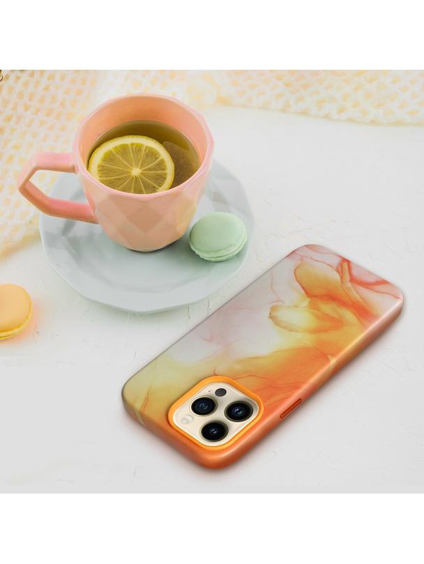 Futerał LEATHER MAG COVER kompatybilny z MagSafe do IPHONE 13 Pro orange splash
