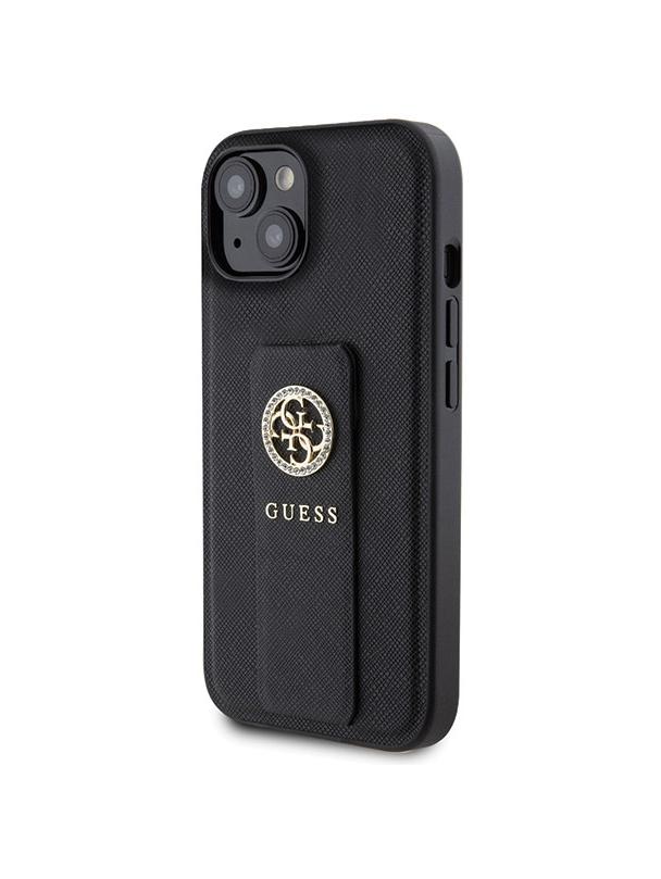 GUESS futerał do IPHONE 13 / 14 / 15 GUHCP15SPGSSADK (Grip Stand 4G Saffiano Strass) czarny