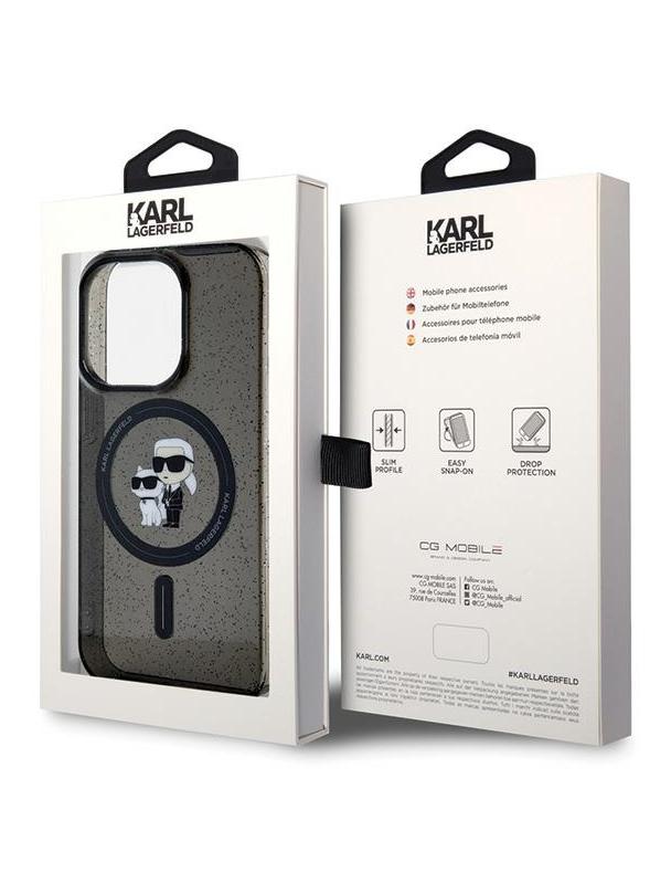 KARL LAGERFELD futerał do IPHONE 15 Pro KLHMP15LHGKCNOK (Glitter + MAG) czarny