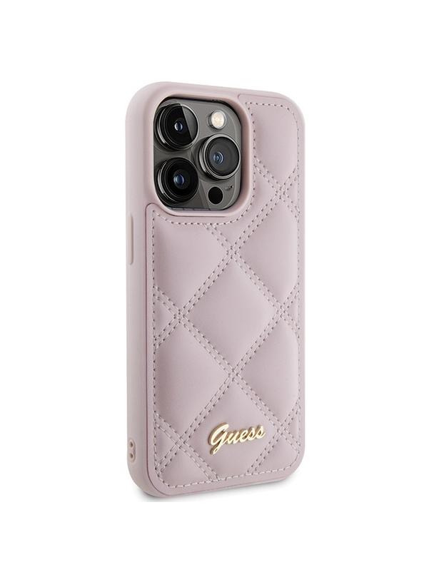 GUESS futerał do IPHONE 15 Pro GUHCP15LPSQSQSP (Quilted Metal Logo) różowy