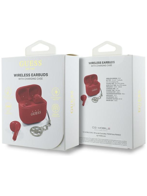 Słuchawki bezprzewodowe douszne Guess TWS Effect Printed Classic Logo & Charm czerwone