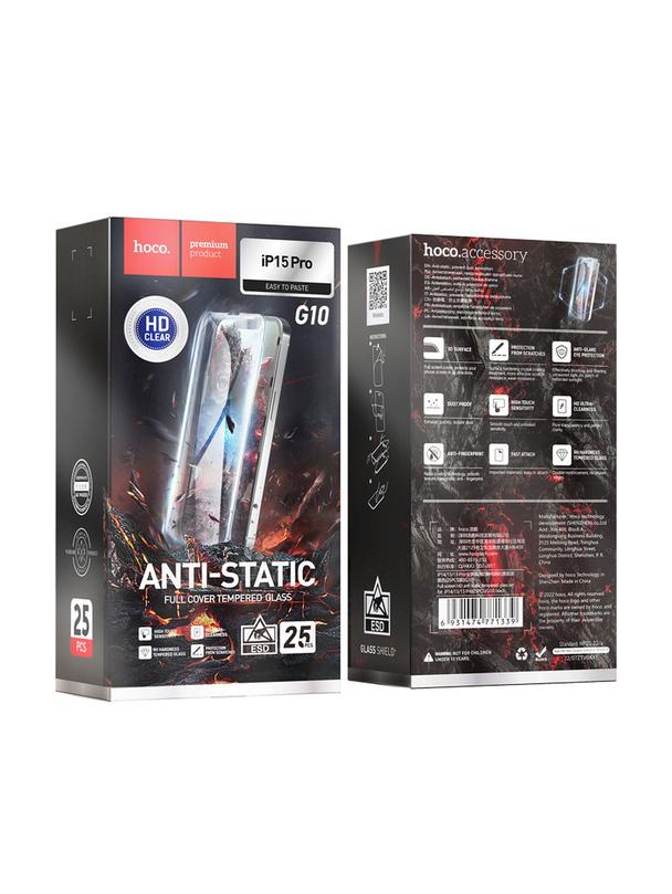 Szkło hartowane do iPhone 15 PRO Hoco HD Anti-static 25 sztuk G10