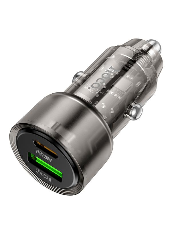 Ładowarka samochodowa Hoco USB A + USB C QC PD 38W Z52 transparentny czarny