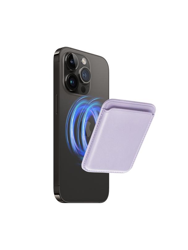 Portfel magnetyczny na karty LEATHER MAG WALLET kompatybilny z MagSafe  liliowy