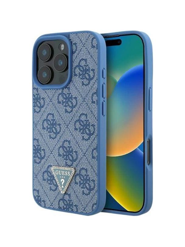 GUESS futerał do IPHONE 16 GUHCP16SP4TDPB (PU Leather 4G Triangle Strass) niebieski