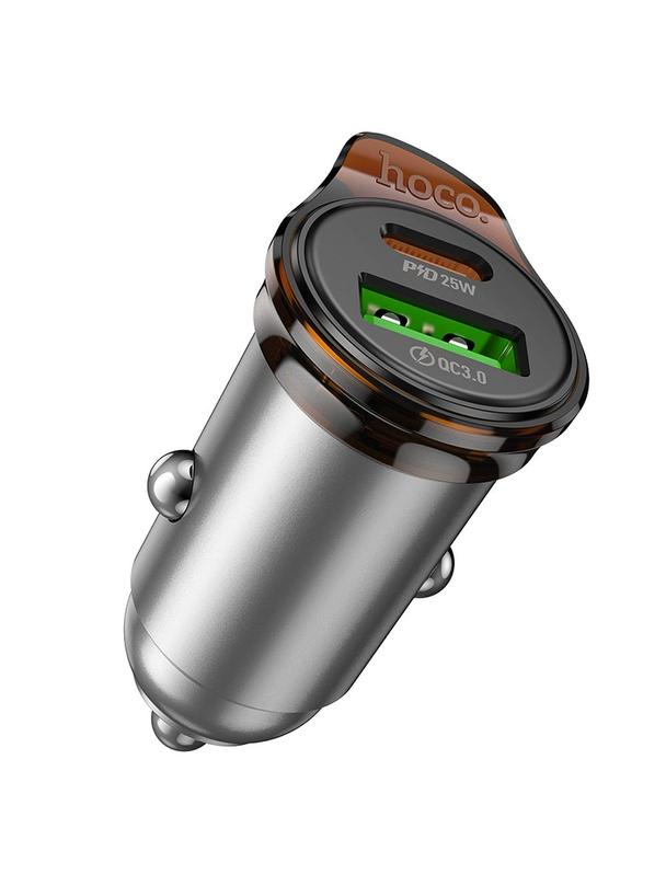 Ładowarka samochodowa Hoco USB A + USB C QC3.0 PD 43W NZ16A szara