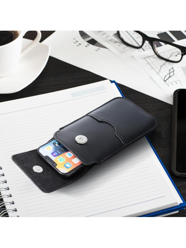 Skórzany futerał uniwersalny / wsuwka z klapką - ROYAL / czarny - Rozmiar 3XL - HUAWEI MATE 20X