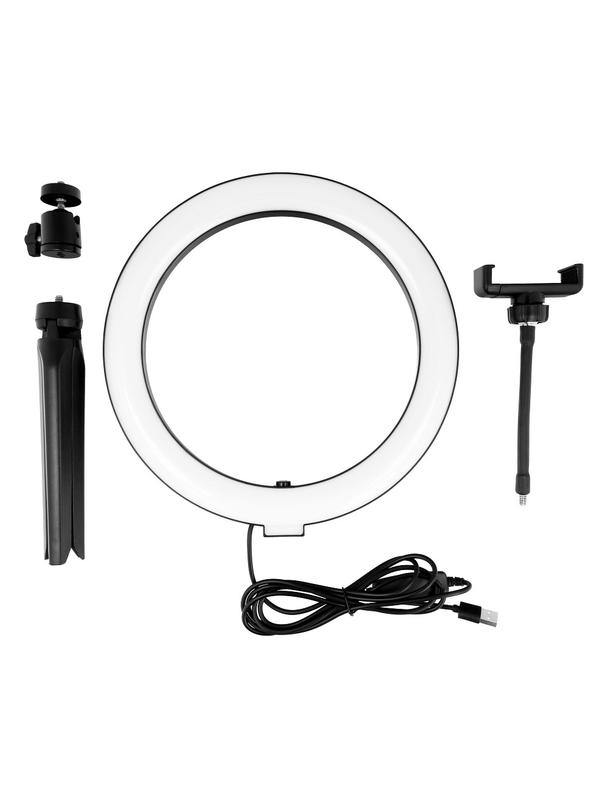 Lampa LED Ring Stream RGB pierścieniowa 10" z uchwytem na telefon + statyw czarna