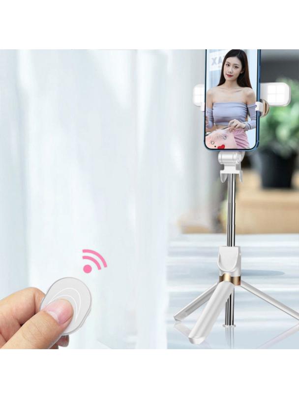 Uchwyt selfie z pilotem bezprzewodowym tripod z LED SSTR-20 biały